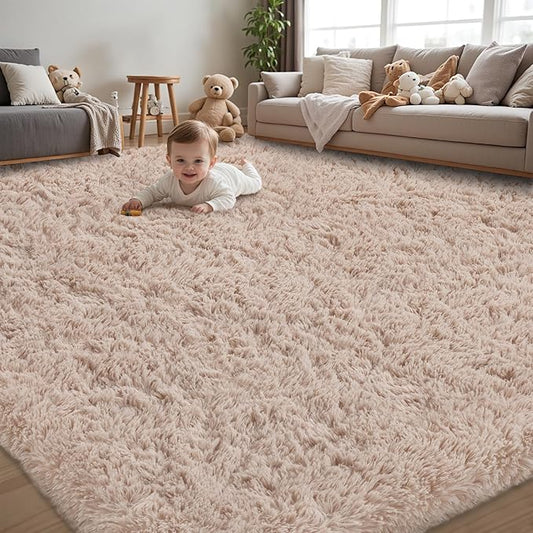 8x10 Area Rug for Living Room:Ultra Soft Fluffy Shag Beige Rugs,Large Fuzzy Plush Indoor Non Slip Carpet Washable Rug for Bedroom Kids Nursery Office Dorm Modern Decor(Beige 8'x10')