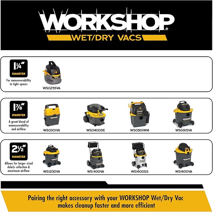 WORKSHOP Wet/Dry Vacs Shop Vacuum WS1400CA 14-Gallon 6.0 Peak HP High Power Wet Dry Vacuum Cleaner with Filter, Dust Bag, Hose, Attachments and Cart for Garage, Basement and Workshop Cleaning