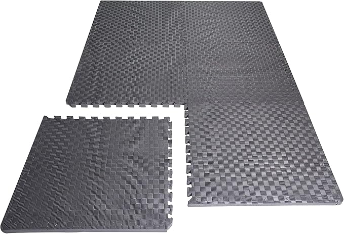 BalanceFrom Puzzle Exercise Mat 1' Thick, EVA Interlocking Foam Floor Tiles for Home Gym, Mat for Home Workout Equipment, Floor Padding for Kids, Gray, 24 in x 24 in x 1 in, 24 Sq Ft - 6 Tiles