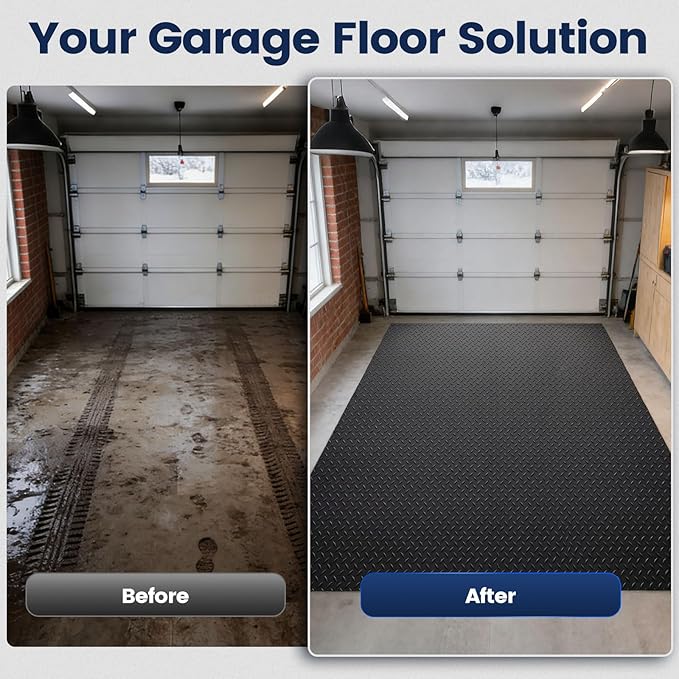 KRAOK Containment Mat, Garage Floor Mat 7.5x20ft, Stops Winter Salt Damage & Mess, 2mm Thickest PVC, Heavy Duty Waterproof Shield for Concrete, Easy Clean Cover for Trucks, and Multi-Car Use - Black