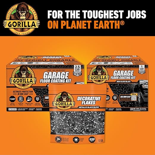 Gorilla Garage Floor Coating Decorative Flakes – Metallic Black Blend – Matches High-Gloss Black Kit – Hides Dirt & Imperfections – Use with Epoxy or Concrete Coatings – Covers up to 550 sq. ft.