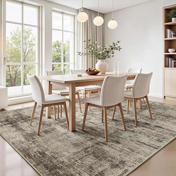 Lofus 9x12 Area Rug for Living Room, Brown Abstract Large Rugs with Non-Slip Backing, Neutral Modern Washable Carpet for Bedroom Dining Room Home Office Nursery Indoor