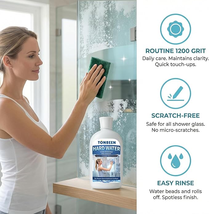 Hard Water Stain Remover for Stubborn Hard Water Buildup – Calcium & Limescale Cleaner for Shower Doors, Bathroom Glass & Tiles, 500 ml