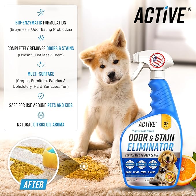 ACTIVE Automatic Toilet Bowl Cleaner and Pet Odor and Stain Eliminator - Includes 12ct Toilet Bowl Cleaner Tablets and 32oz Pet Stain Remover