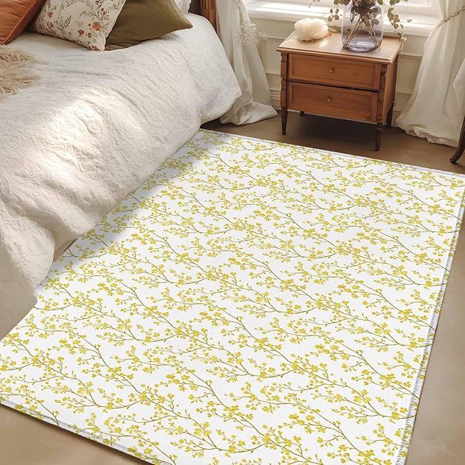 Flowers 3'x5' Area Rugs, Branches Washable Area Rugs Non-Slip Indoor Floor Mats Carpet for Living Room Bedroom Dining Room