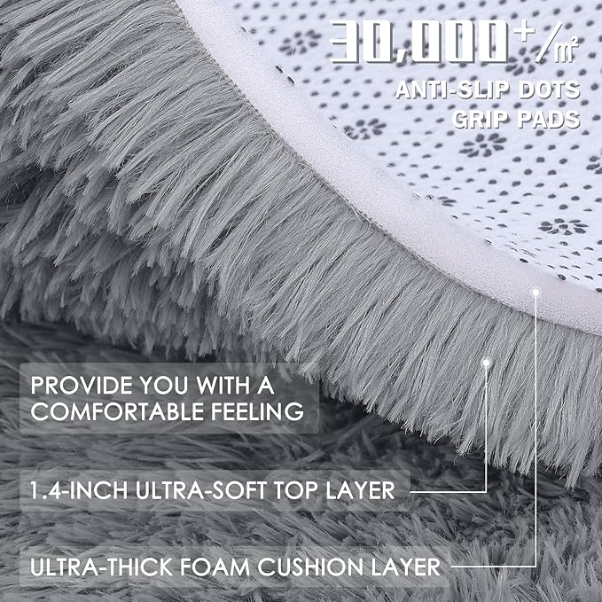 OLANLY 10x14 Machine Washable Large Area Rugs for Living Room, Bedroom, Soft Fluffy Shaggy Bedside Rug, Indoor Floor Carpet for Kids Girls and Boys, Dorms, Nursery, Home Decor Aesthetic, Light Grey