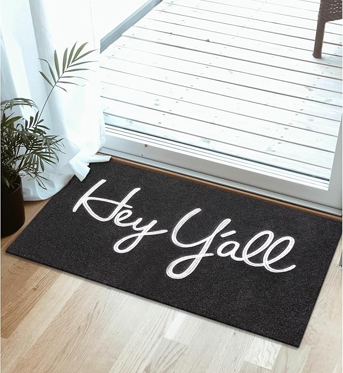 Outdoor Welcome Mat Entryway Hey Y'all Mats for Front Door Mats, with Rubber Backing Doormat Indoor Mat Polystyrene Non Slip Natural Mat Black 28" x 18"