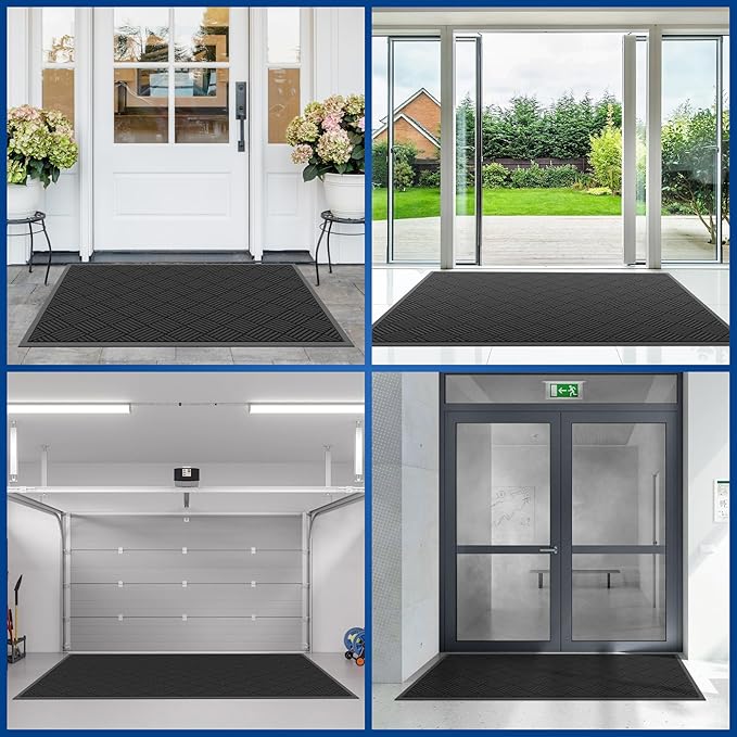 Durable Indoor Outdoor Door Mat, 3' x 6' Heavy Duty Front Door Mat for Entryway, Non-Slip Backing, Stain and Fade Resistant, Absorbent Commercial Floor Mat for High Traffic Area, Black