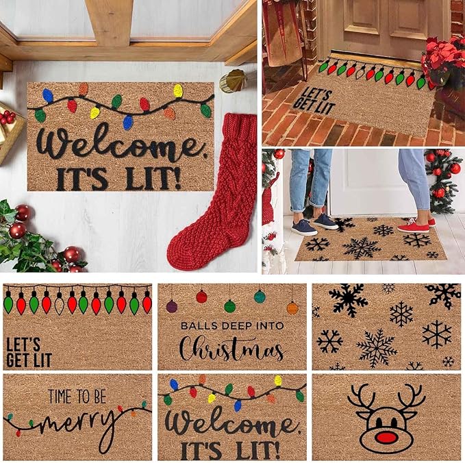 Snowflakes Christmas Door Mat, Xmas Rug Christmas Decorations, Non-Slip Snow Welcome Doormat for Front Door, Indoor Outdoor Holiday Rug for Home Kitchen Floor Christmas Decor 16 X 24 Inch