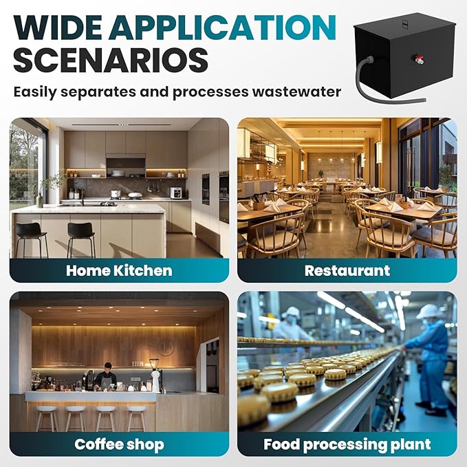 Grease Trap for Kitchen Sink, 60 Lbs Grease Trap, 22 GPM Grease Interceptor, Efficient Oil-Water and Kitchen Waste Separator Grease Interceptor for Commercial Kitchens, Coffee Shops and Bakery