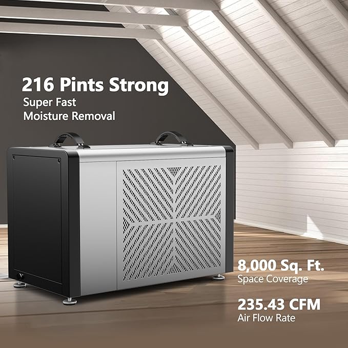 Yaufey 216 Pints Commercial Dehumidifier with Pump and Drain Hose for Crawlspace, Basements, Industrial Space, large room for Space up to 8000 Sq. Ft. - Auto Defrost, 5-Year Quality Coverage