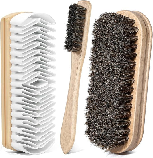 3Pcs Shoe Brush, 2026 Version Suede Eraser, Premium Shoe Polish Brush, Long-Lasting Shoe Cleaning Brush, Horsehair Shoe Brush Shine Kit for Cleaning and Polishing (3PCS)