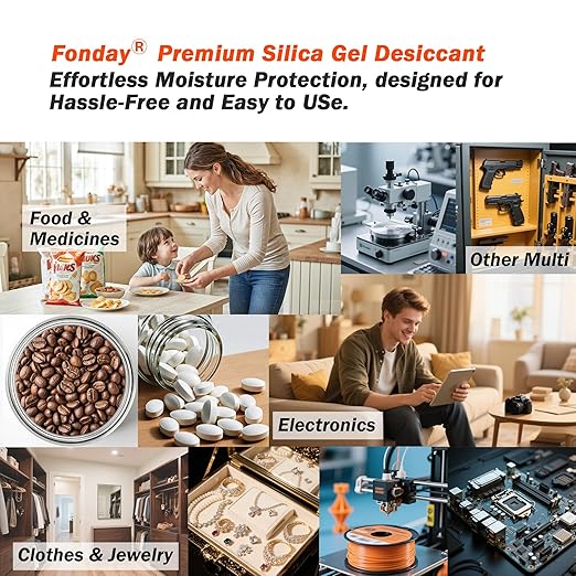 20g x 50 packs Fonday Rechargeable Silica Gel Desiccant Packets Fast Reactivate Desiccant Bags Moisture Absorbers for Storage Bins, Suitcase, Safe, 3D Filaments, Electronics
