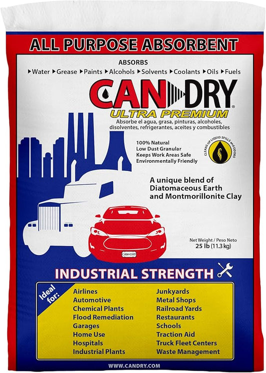 Progressive Planet Can Dry Ultra Premium All Purpose Absorbent Granules, 25lbs - Spill Cleanup & Odor Control - Diatomaceous Earth & Montmorillonite Clay - Home, Garage, Industrial & Automotive Use