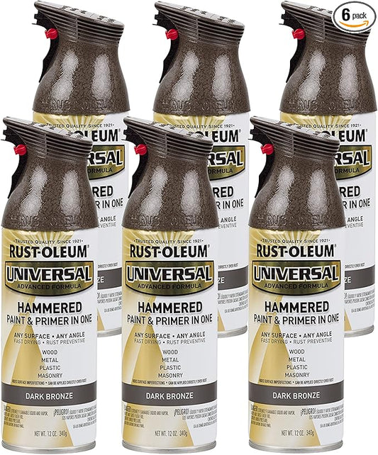 Rust-Oleum 258199-6PK Universal All Surface Hammered Spray Paint, 12 oz, Dark Bronze, 6 Pack