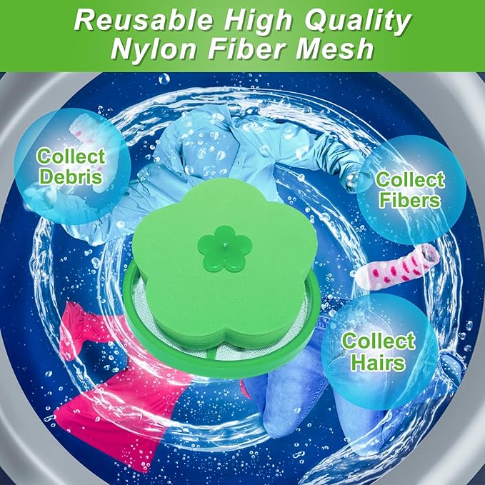 NEIJIANG Lint Catcher for Laundry,Pet Hair Remover for Laundry,Washing Machine Floating Lint Mesh Bag,Reusable Household Hair Filter Washer Lint Trap Net Pouch 4 Pieces (Green)