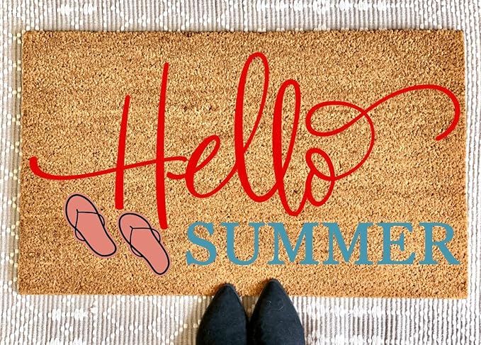 Hello Summer Doormat | Summer Porch Decoration | Flip-Flop Doormat | Cute Doormat | Welcome Mat | Outdoor Rugs | Summer Decor | Cute Porch Decor Indoor Outdoor Entrance Anti-Slip Decor 24x16in