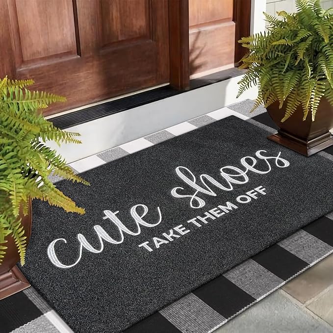 Indoor Door Mat Outdoor Welcome Large 24"x36" Black Mat for Outside Home Entry Cute Shoes Take Them Off Outdoor Entryway Rug Entrance Rug to Bedroom,Shoe Scraper,Non Slip,Easy to Clean