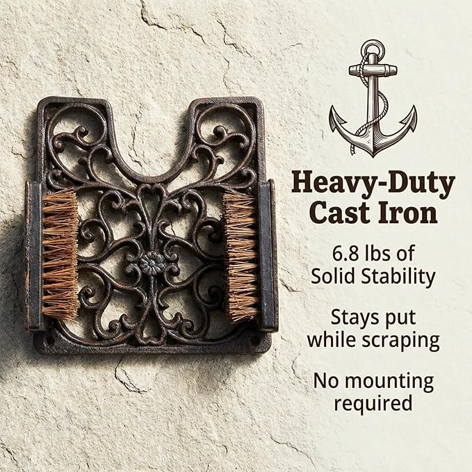 Lulu Decor, Cast Iron Boot Scraper with Brush, Antique Black