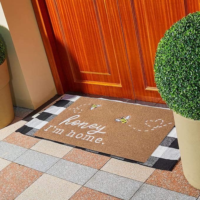 Large Front Door Mat Outdoor Entrance Front Door Mats Indoor Entrance Welcome Mat Honey I'm Home Bee Rugs with Non Slip Durable Rubber Backing Kitchen Washable Rugs Brown Mat