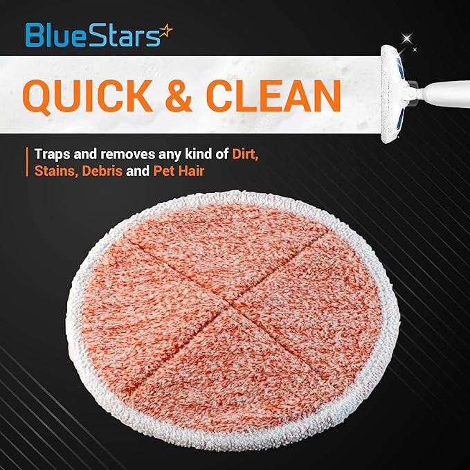 BlueStars 8 Pack Spinwave Replacement Mop Pads Compatible with Bissell Spinwave 2124 2039A 2039 2307 23157 20391 20399 Hard Floor Mop Cleaners - 8 Heavy Scrub Pads (Orange) - Washable & Reusable