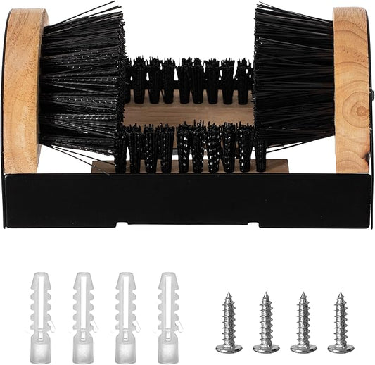 Heavy-Duty Metal and Wooden Base Shoe Cleaner and Boot Scraper, Portable or Floor-Mounted Scrubbing Brush for Indoor and Outdoor Use, All Weather Boot Cleaner - Removes Mud, Snow and Sand, Wooden