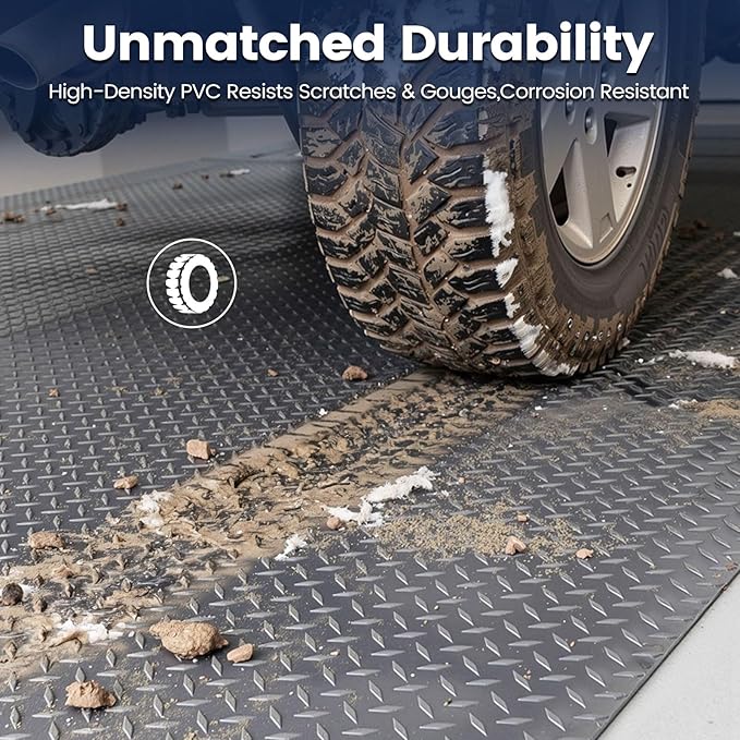KRAOK Containment Mat, Garage Floor Mat 7.5x17ft, Stops Winter Salt Damage & Mess, 2mm Thickest PVC, Heavy Duty Waterproof Shield for Concrete, Easy Clean Cover for SUV, Truck, Car - Gray