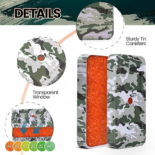 Wisesorb 100 Gram Camouflage Gun Safe Dehumidifier Silica Gel Canister Rechargeable Dehumidifier Desiccant Reusable Indicating Desiccant Moisture Absorber with Visible Window [3PACK]