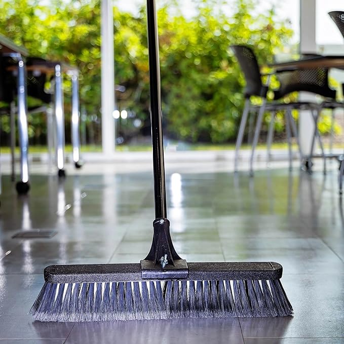 18-inch Heavy-Duty Push-Broom with Steel Handle, Multi-Sided Industrial Broom, Used to Clean dust, Sand, Leaves and Water on Concrete, Asphalt, Garage, Driveway, Yard and Deck.