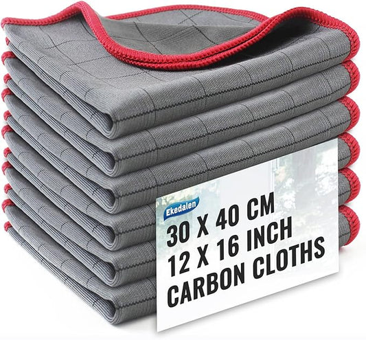 Microfiber Cleaning Cloth Lint Free Glass Cleaner Window Polishing Streak Free Miracle Easy Clean Rag Reusable for Mirror Kitchen Dish Auto Detailing, Pack of 6, 16"x12", Grey-red
