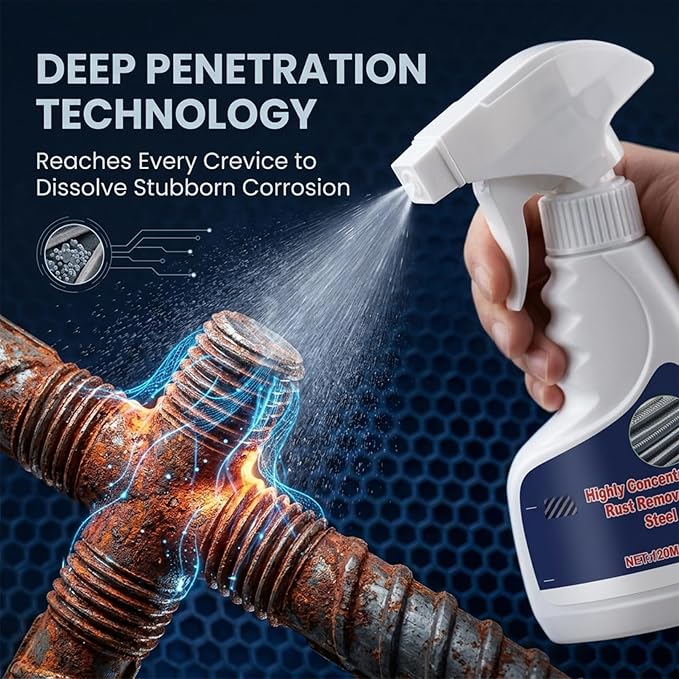 Rust Remover Spray for Metal: Highly Concentrated Rust Remover for Steel Copper Stainless Steel - Heavy Duty Rust Remover Spray No Scrubbing, Fast Acting Rust Stain Remover (2 pcs)