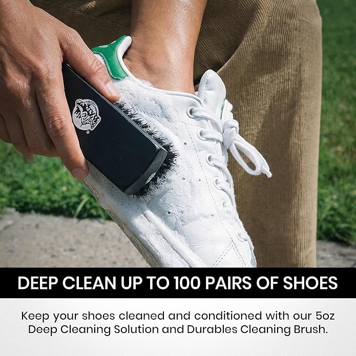 Shoe Cleaning Kit – Premium Foam Shoe Cleaner with Soft & Stiff Bristle Brushes and Microfiber Towel – Shoe Cleaner for Sneakers, Tennis, Gym, White Shoes, Leather, Mesh, Knit, Canvas & Nubuck, PU