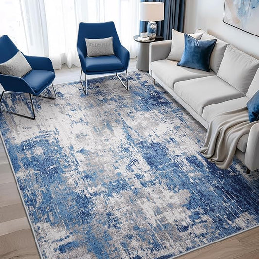 RELEANY Washable Area Rugs 5'x8' Non-Slip Modern Abstract Soft for Living Room Entryway Bedroom Nursery, Print Pattern, Blue Grey Navy Gray