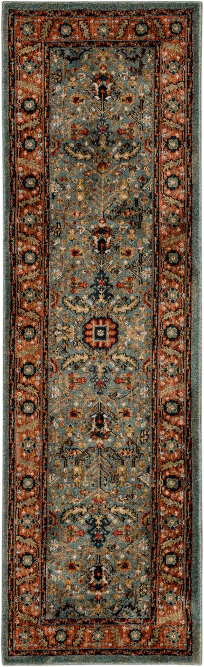 Mohawk Home Celine Traditional Ornamental Aqua Blue 2' X 7' Area Rug Perfect for Living Room, Dining Room, Office, Kitchen, Entryway, Hallway
