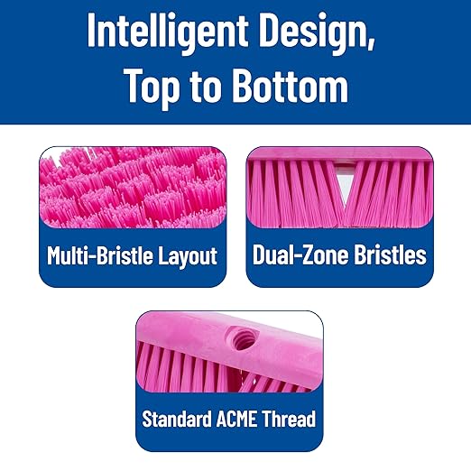 SPARTA Omni Sweep – 18" Heavy Duty Broom Head for Outdoor and Indoor Use, Nonabsorbent Block, Multi-Surface Deck Brush for Garage, Patio, Kitchen, and Concrete, Pink, Pack of 12