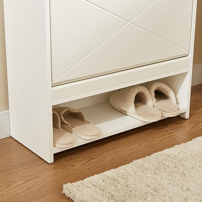 Shoe Cabinet with 3 Flip Drawers, Shoe Storage Cabinet with Open Shelf and Top Drawer, Free Standing Shoe Rack Storage Organizer for Entryway, Hallway, White