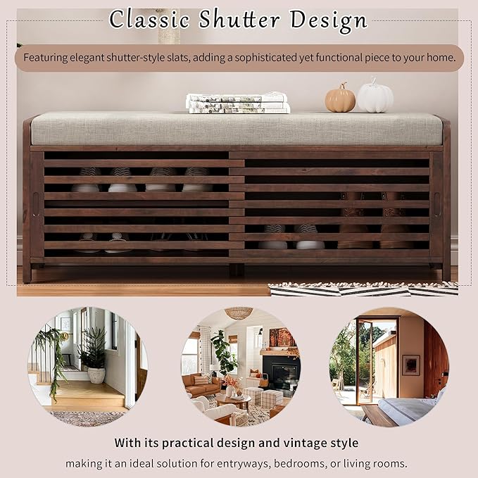 Knocbel Entryway Storage Bench with Sliding Doors and 1 Shelf, Living Room Entrance Hallway Foyer Shoe Bench Bedroom End of Bed Bench, 220lbs Weight Capacity (Espresso 2-Door)