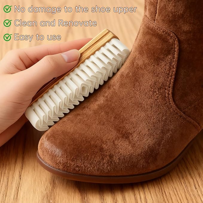 Suede Shoe Brush and Eraser Set, 2025 New Suede Cleaning Brush for Shoes, Bags, Jackets, and Sofas, Wooden Handle Suede Shoe Cleaner, Soft Brush and Stain Eraser for Easy Care (1 Pack)