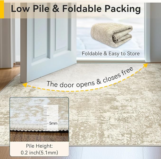RELEANY Washable Area Rugs 8'x10' Non-Slip Modern Abstract Soft for Living Room Entryway Bedroom Nursery, Print Pattern, Beige Cream Brown