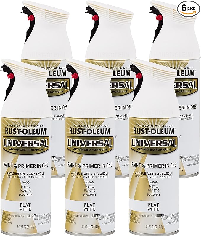 Rust-Oleum 247564-6PK Universal All Surface Spray Paint, 12 oz, Flat White, 6 Pack