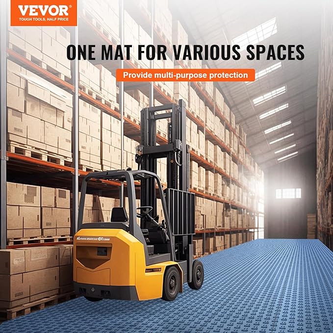 VEVOR Garage Floor Tiles 12 x 12 x 0.53 inch, Interlocking Design Ease of Installation Double-Sided Texture Non-Slip Sturdiness, for Garages, Basements, Repair Shops, Blue, 25 Pack