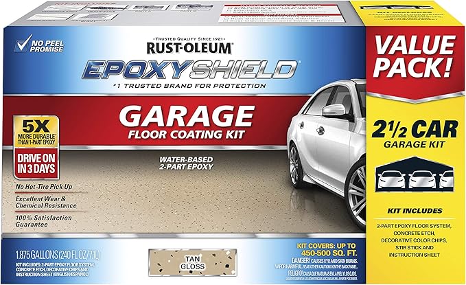 Rust-Oleum 261846 EPOXYSHIELD Garage Floor Coating Kit, 2.5 Car, Gloss Tan