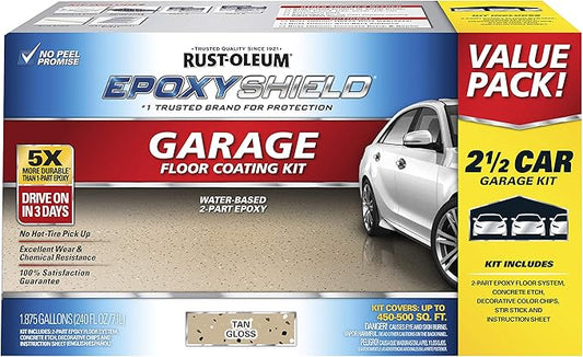 Rust-Oleum 261846 EPOXYSHIELD Garage Floor Coating Kit, 2.5 Car, Gloss Tan