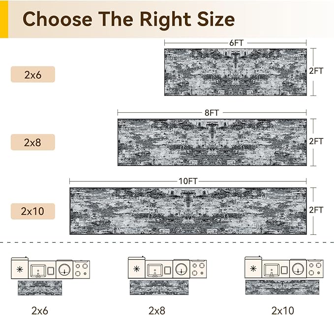 RELEANY Washable Area Rugs 2'x10' Non-Slip Modern Abstract Soft for Living Room Entryway Bedroom Nursery, Print Pattern, Black Navy Blue Gray