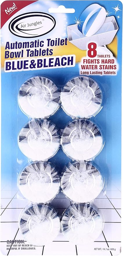 Air Jungles Automatic Toilet Bowl Cleaner Tablets (8 Count), Extra Fresh Cleaner Tabs for Toilet, Quick Bubbles Foaming and Long-lasting, Easy-to-Use, Simply Drop Tablet in Tank