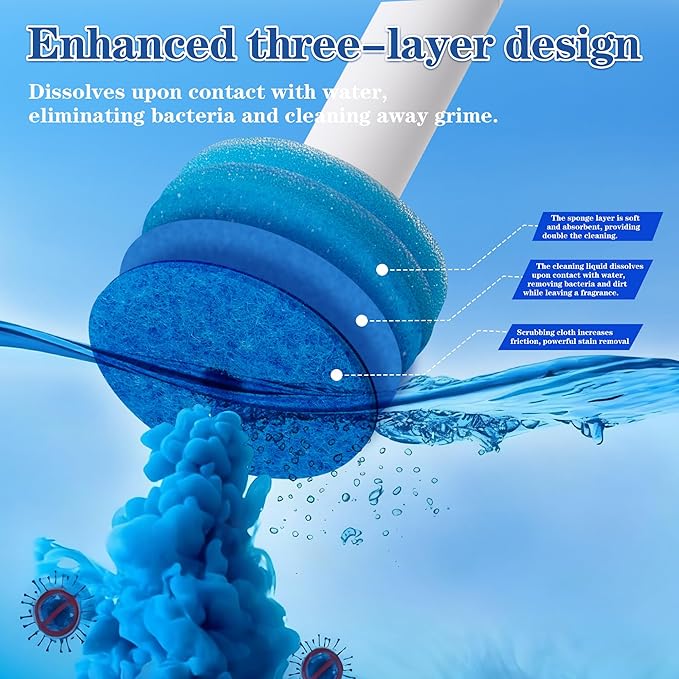 Disposable Toilet Brush: an Innovative Automatic pop-up Toilet Brush that Comes with 24 Replacement Brush Heads and 3 air-freshening Scent Rings. Toilet Brush and Set.360° Cleaning