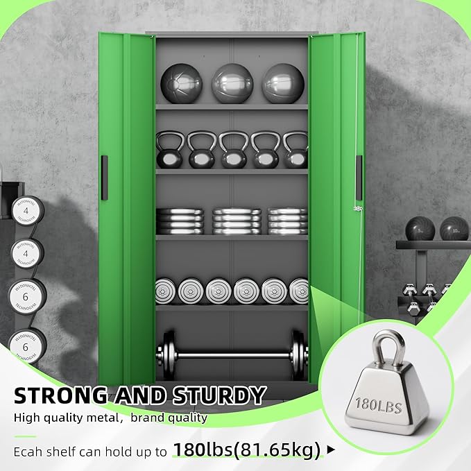 Bonusall 72" Metal Garage Storage Cabinet, 2 Locking Doors & 4 Adjustable Shelves Tall Storage, Heavy Duty Steel Tool Cabinet for Home, Office, Warehouse, School (Black Green)