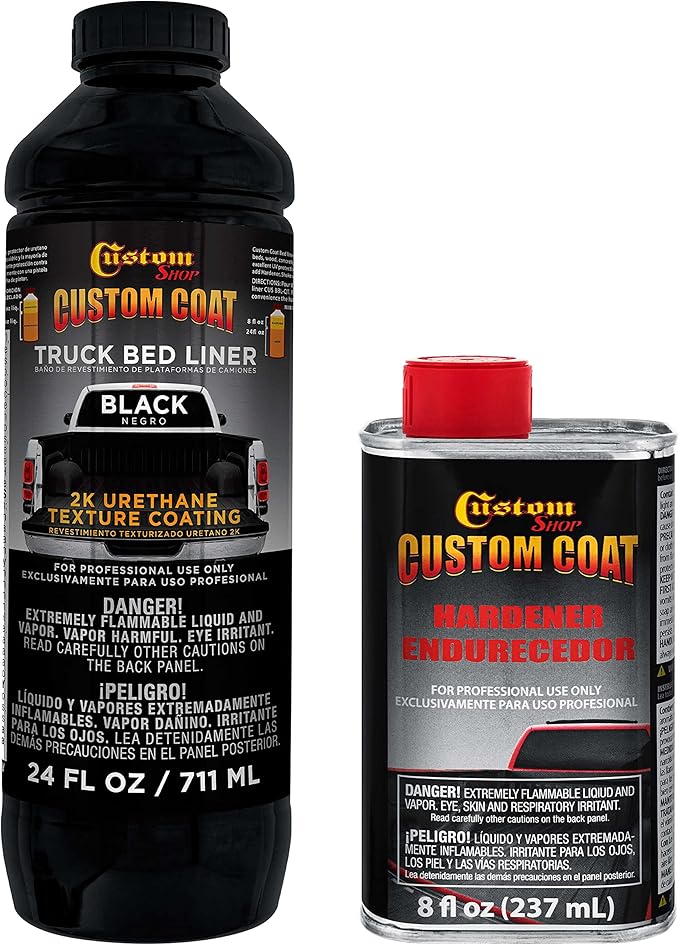 Custom Coat Black 1 Quart Urethane Spray-On Truck Bed Liner Kit - Easy 3 to 1 Mix Ratio, Just Mix, Shake and Shoot - Durable Textured Protective Coating, Prevent Rust - Car, Auto Metal Equipment