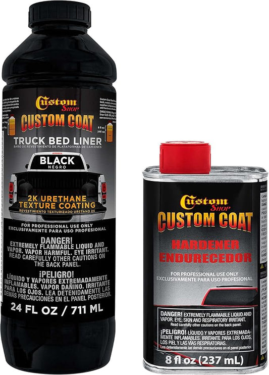 Custom Coat Black 1 Quart Urethane Spray-On Truck Bed Liner Kit - Easy 3 to 1 Mix Ratio, Just Mix, Shake and Shoot - Durable Textured Protective Coating, Prevent Rust - Car, Auto Metal Equipment