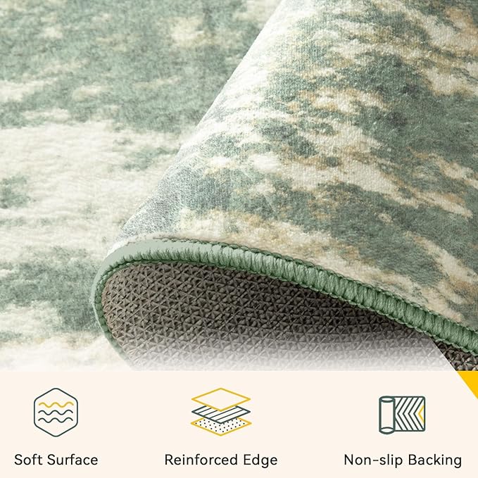 RELEANY Washable Area Rugs 2'x10' Non-Slip Modern Abstract Soft for Living Room Entryway Bedroom Nursery, Print Pattern, Light Green/Yellow